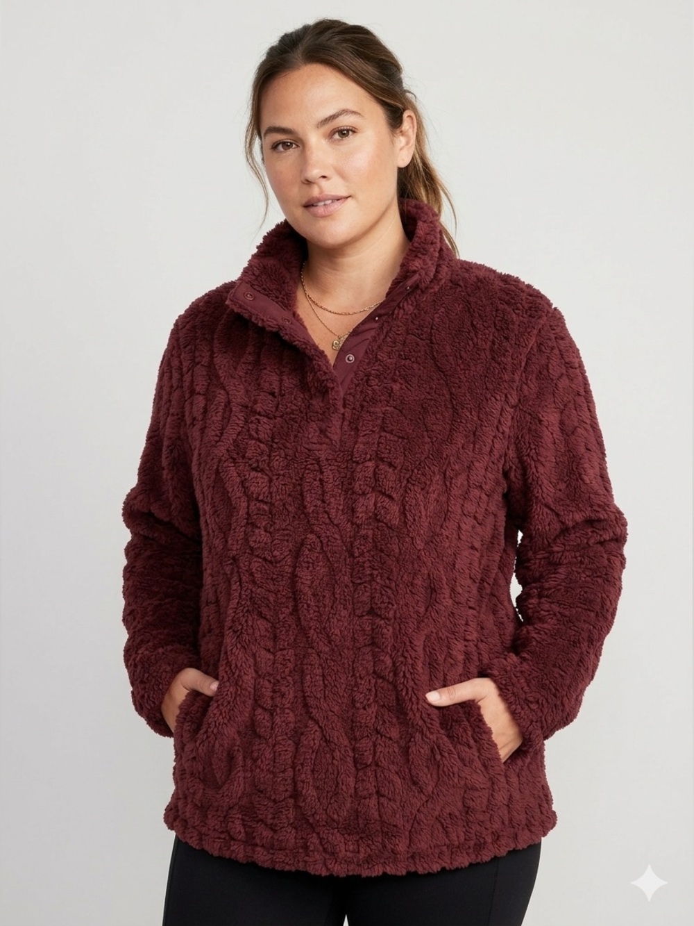32 Degrees Cable-Textured Plush Funnel Neck Sweater in Burgundy woman’s M 1328